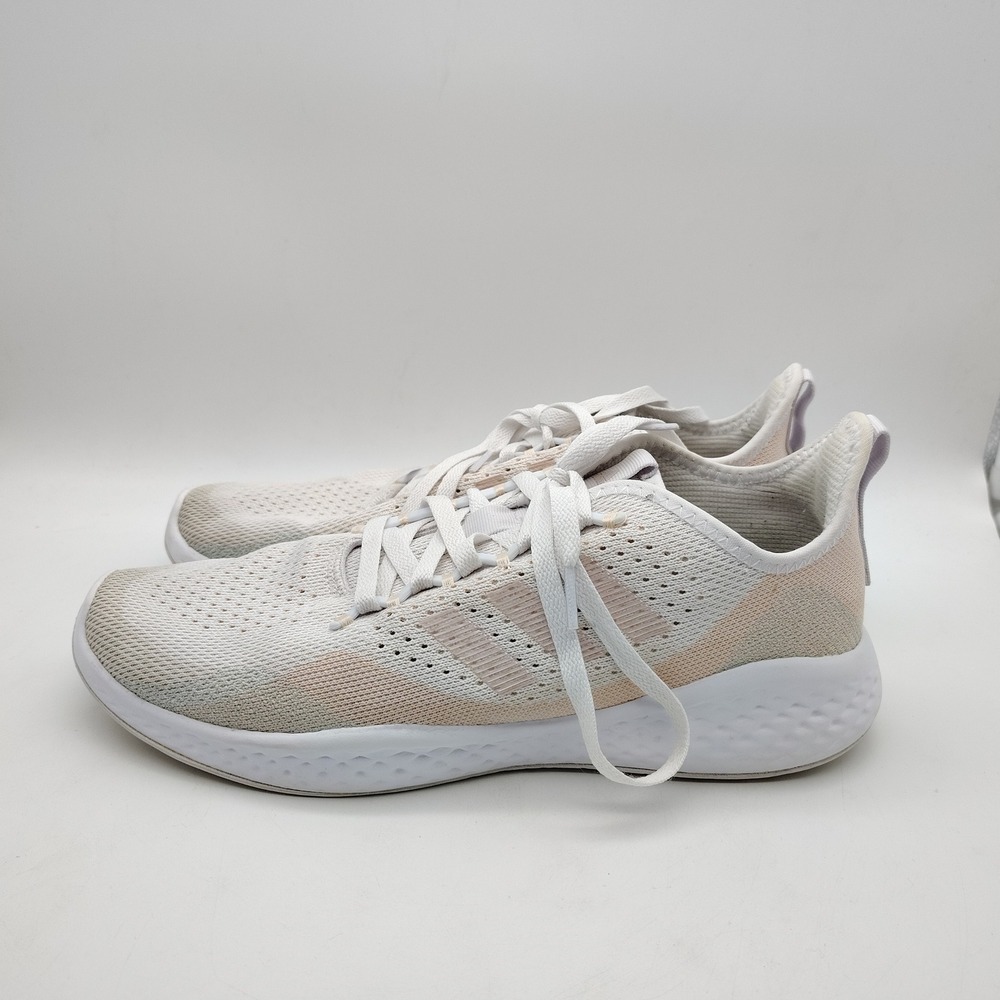 Adidas Fluidflow 2.0 Running Shoes Womens 11 White Beige Knit Mesh Athletic